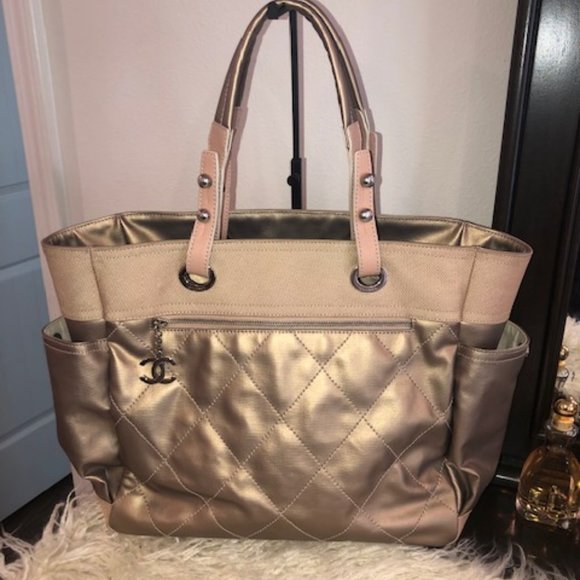 CHANEL PARIS BIARRITZ METALLIC GOLD TOTE - Picture 1 of 6